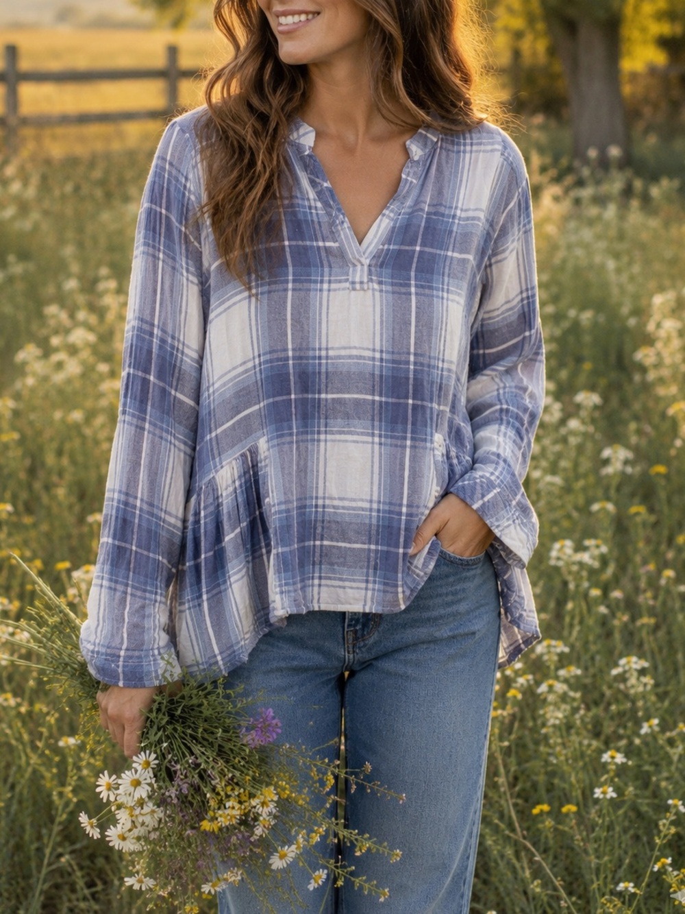 Altar'd State Blouse Plaid Women's Top Size Small